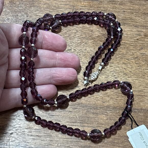 Vintage Purple Crystal Beaded Czech Glass Necklace & Earrings by Special Effects - Picture 5 of 8